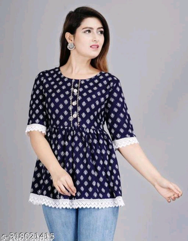 YSS Women's Rayon Party Wear Hope Top - L, Navy Blue