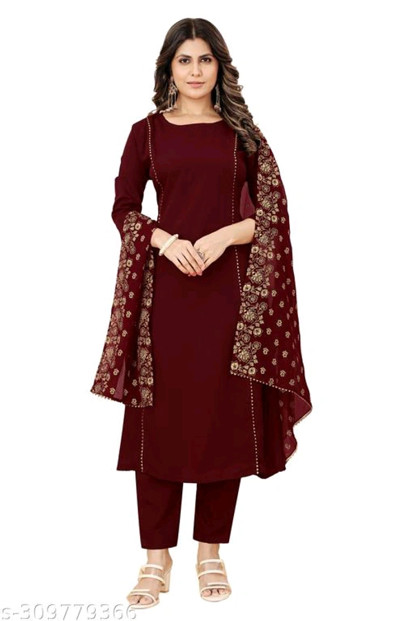 Altecia Women's  Poly Crepe A-line Kurta with Pant and Dupatta