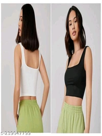 YSS COMBO PACK Edge Notch Neck Rib Knit Tank Top Women Crop Tops and Tunics - L