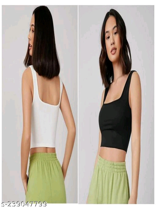 YSS COMBO PACK Edge Notch Neck Rib Knit Tank Top Women Crop Tops and Tunics - L