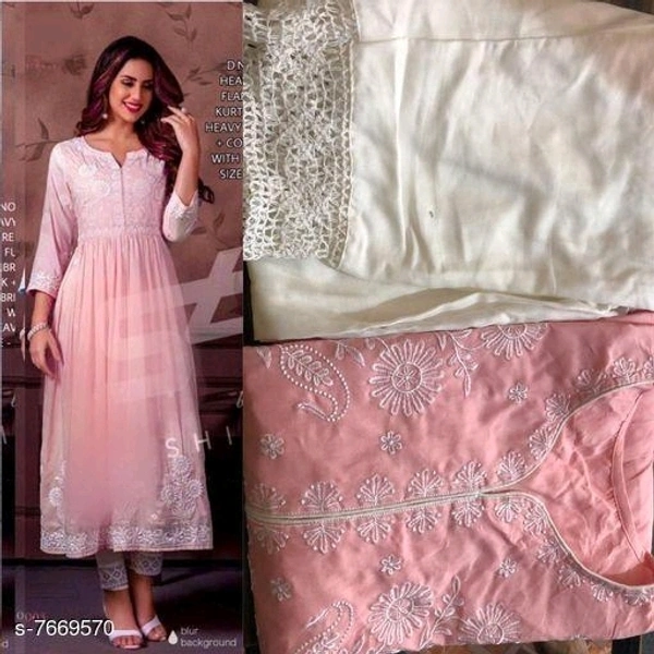 YSS Women Embroided Anarkali Kurta With Pants - L, Pink