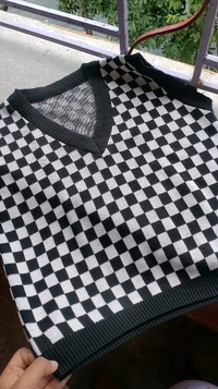 YSS Premium Quality Checkbox Vest Women Sweater - S, Black and White