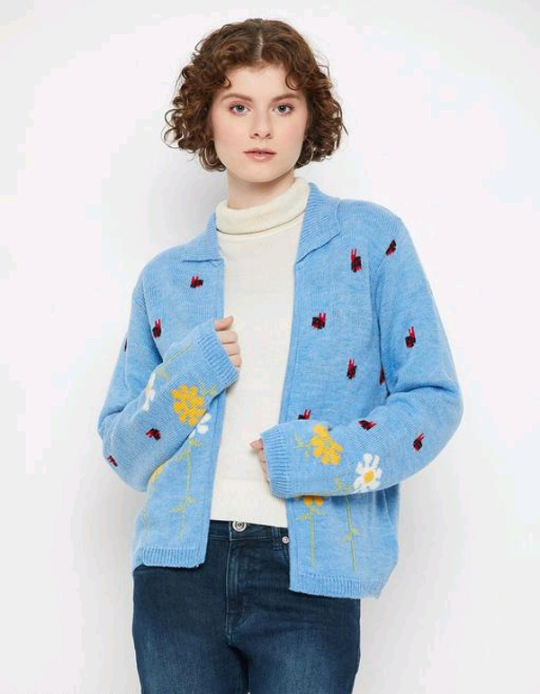 YSS Kasma Women Peter pan collar Full Sleeves Quirky Cardigan - S, Scooter