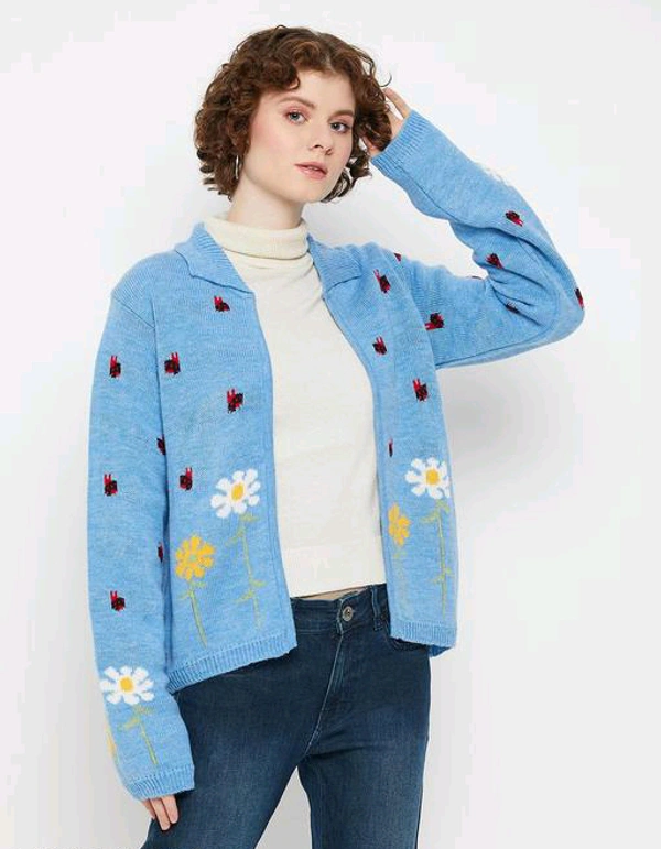 YSS Kasma Women Peter pan collar Full Sleeves Quirky Cardigan - S, Scooter