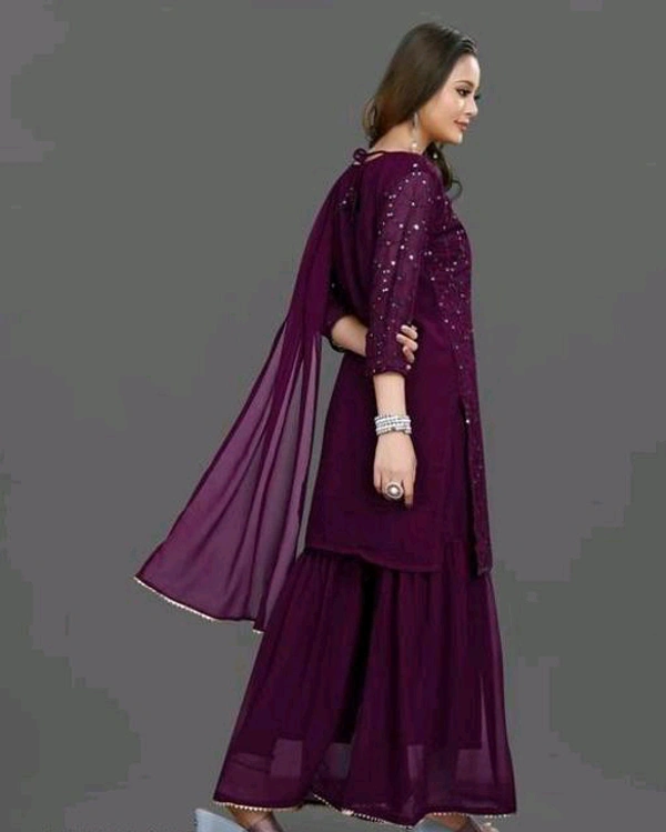 YSS Women's Georgette Sequence Work Kurta Solid Sharara with Dupatta Set - S