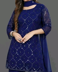 YSS Women's Georgette Sequence Work Kurta Solid Sharara with Dupatta Set - S