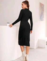 YSS Full Sleeve Round Neck Stretchable Knee Length Trending Western One Piece - S