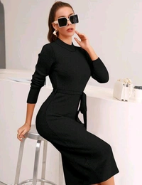 YSS Full Sleeve Round Neck Stretchable Knee Length Trending Western One Piece - M