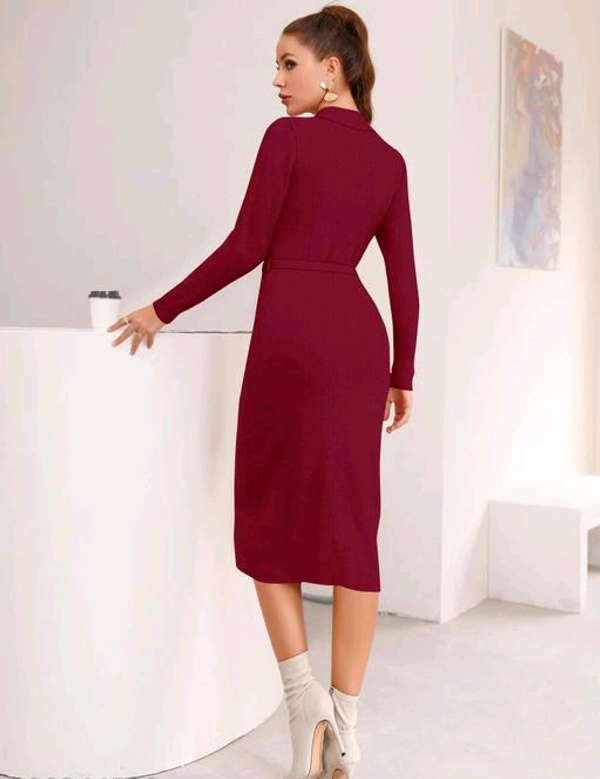YSS Full Sleeve Round Neck Stretchable Knee Length Trending Western One Piece - M, Maroon