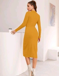 YSS Full Sleeve Round Neck Stretchable Knee Length Trending Western One Piece - S, Web Orange