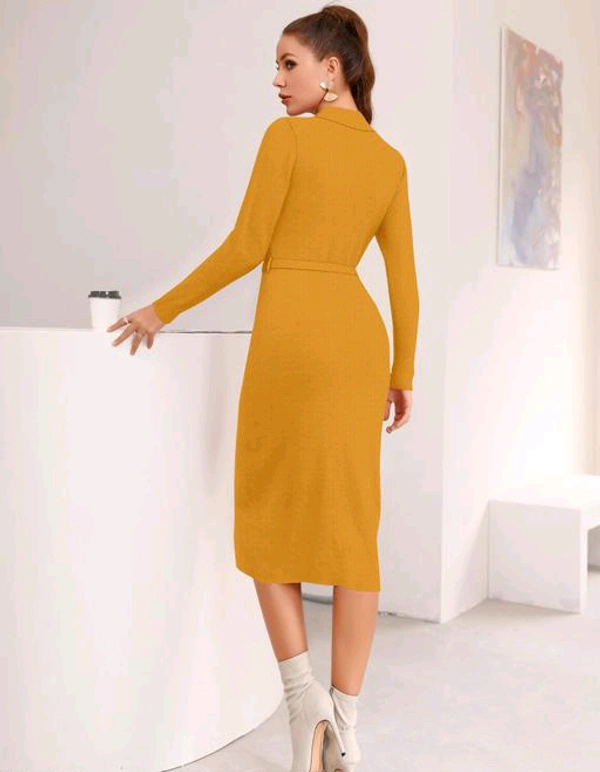 YSS Full Sleeve Round Neck Stretchable Knee Length Trending Western One Piece - XL, Web Orange