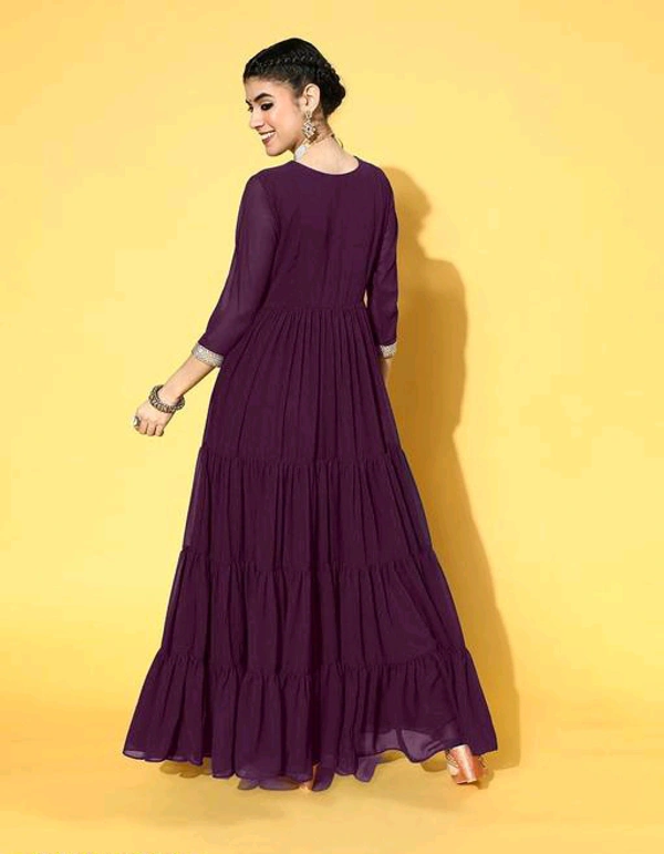 YSS Yoke Embroidered Tiered Georgette Ethnic Dress - XL