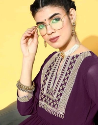 YSS Yoke Embroidered Tiered Georgette Ethnic Dress - XL