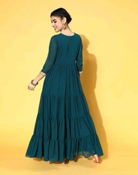 YSS Yoke Embroidered Tiered Georgette Ethnic Dress - XL