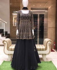 πππ₯*LAUNCHING NEW ΔΔSIGNER PARTY WEAR LOOK NEW SHARARA PLAZO WITH HEAVY EMBROIDERY SEQUENCE WORK *π₯ππππ(AM) - Free Size, Black