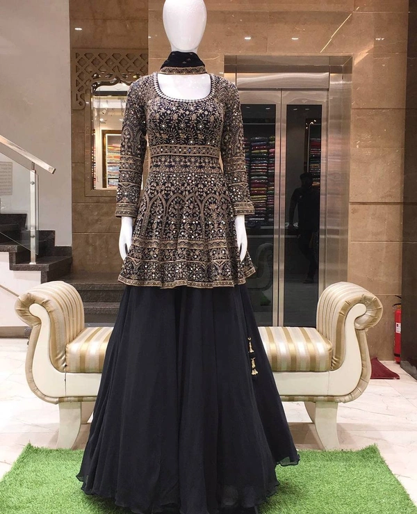 πππ₯*LAUNCHING NEW ΔΔSIGNER PARTY WEAR LOOK NEW SHARARA PLAZO WITH HEAVY EMBROIDERY SEQUENCE WORK *π₯ππππ(AM) - Free Size, Black