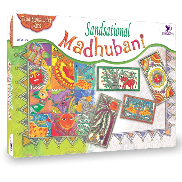 Toykraft | Sandsational Madhubani | Sand art kit to make 4 traditional art pictures using coloured sand for 5+ years to adult - Yes, No, Sand, Printed Templates, Toykraft, 400 grams, Shipping Charges will be added during checkout. Order will be shipped within 2-4 working days. Delivery time may vary due to COVID-19 , rainy season and delivery location. TrackingID will be provided to check the real time status of delivery. For any further queries related to order, Kindly send what's app to PieceofPassion