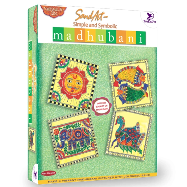 Toykraft | Simple and symbolic Madhubani | Sand art kit to make 4 traditional art pictures using coloured sand for 5+ years to adult. - Multi, Yes, No, Sand, Art Template, Toykraft, 400 grams, Shipping Charges will be added during checkout. Order will be shipped within 2-4 working days. Delivery time may vary due to COVID-19 , rainy season and delivery location. TrackingID will be provided to check the real time status of delivery. For any further queries related to order, Kindly send what's app to Piece