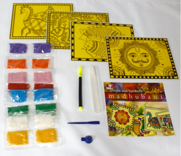 Toykraft | Simple and symbolic Madhubani | Sand art kit to make 4 traditional art pictures using coloured sand for 5+ years to adult. - Multi, Yes, No, Sand, Art Template, Toykraft, 400 grams, Shipping Charges will be added during checkout. Order will be shipped within 2-4 working days. Delivery time may vary due to COVID-19 , rainy season and delivery location. TrackingID will be provided to check the real time status of delivery. For any further queries related to order, Kindly send what's app to Piece