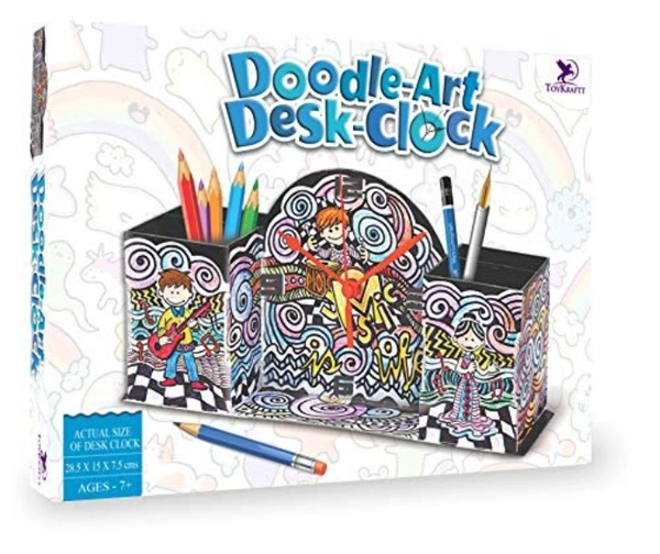 Toykraft | Doodle Design Desk clock: DIY activity for desk accessory holder with clock for 7 years+ to adult - Multi, Yes, No, Paper Cardboard, Toykraft, 300 grams, Shipping Charges will be added during checkout. Order will be shipped within 2-4 working days. Delivery time may vary due to COVID-19 , rainy season and delivery location. TrackingID will be provided to check the real time status of delivery. For any further queries related to order, Kindly send what's app to PieceofPassion Customer Care at