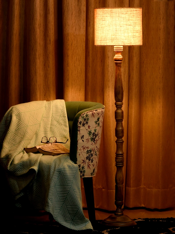 Dark Brown Floor Lamp with Brown Jute Shade