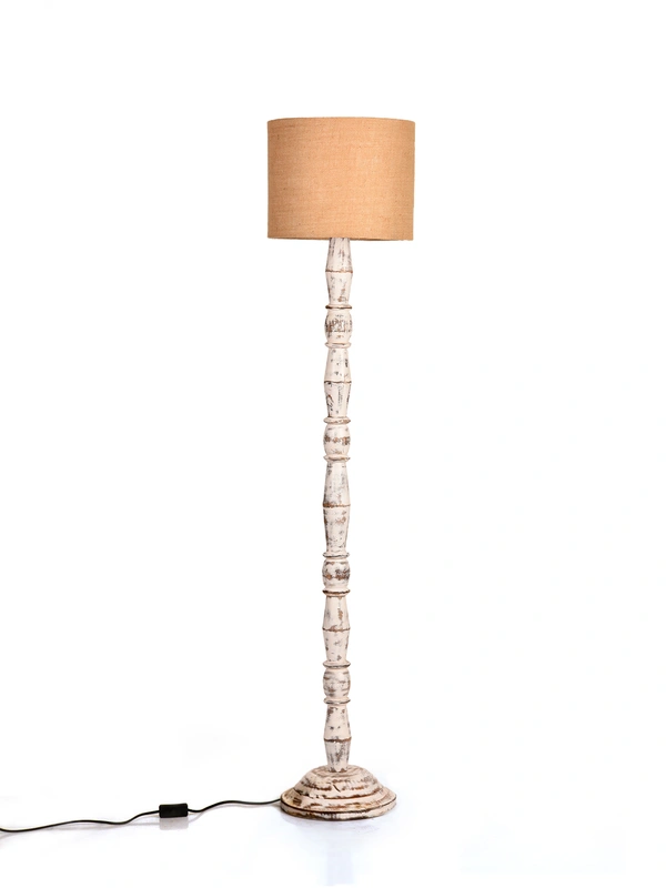 Distress White Floor Lamp with Brown Jute Shade