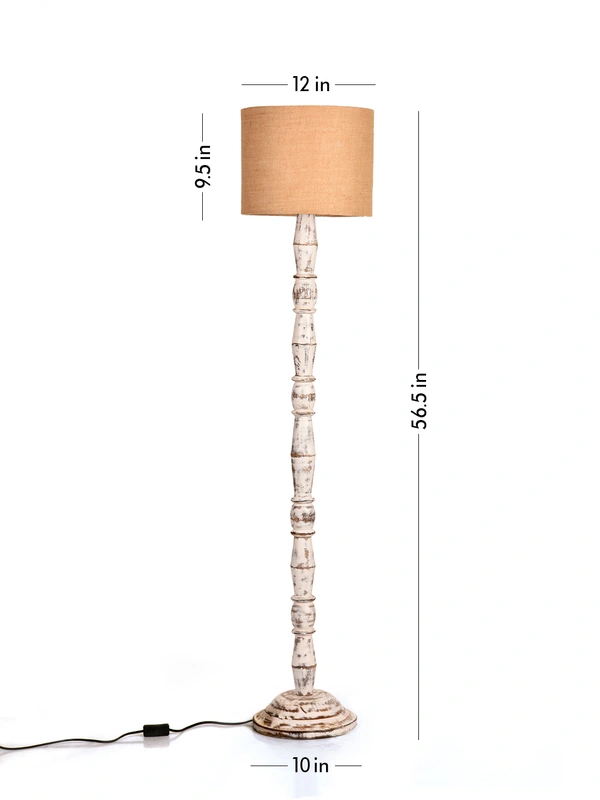 Distress White Floor Lamp with Brown Jute Shade