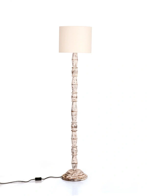 Distress White Floor Lamp with White Cotton Shade