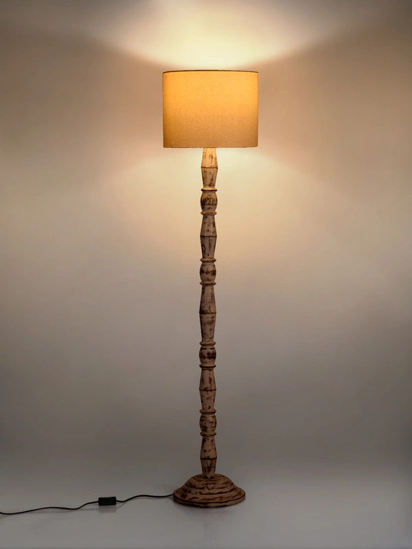 Distress White Floor Lamp with White Cotton Shade