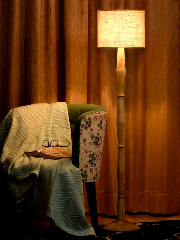 Natural Honey Floor Lamp with Jute Brown Shade