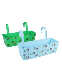 Set of two Handpainted Rectangle Planter Blue & Green