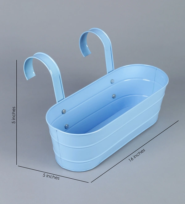 Set of two Oval Railing Planter Large Green & Blue