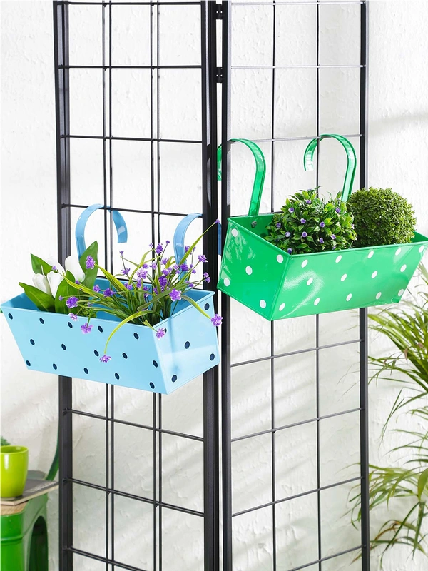 Set of two Polka Dot Rectangle Planter Blue & Green