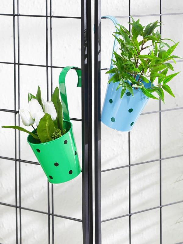 Set of two Railling Pot Polka Blue & Green