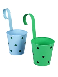 Set of two Railling Pot Polka Blue & Green