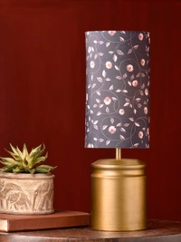 Metal Golden Table Lamp with Floral Print Shade