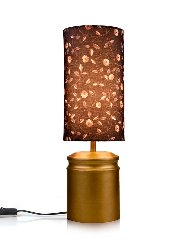 Metal Golden Table Lamp with Floral Print Shade