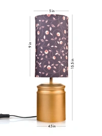 Metal Golden Table Lamp with Floral Print Shade