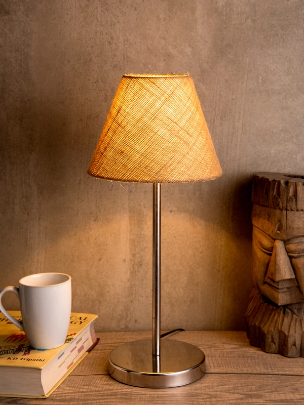 Metal Table Lamp with Brown Jute Shade