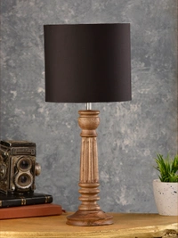 Green girgit Pillar Brown Lamp with Black Cotton Shade