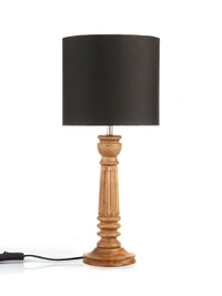 Green girgit Pillar Brown Lamp with Black Cotton Shade