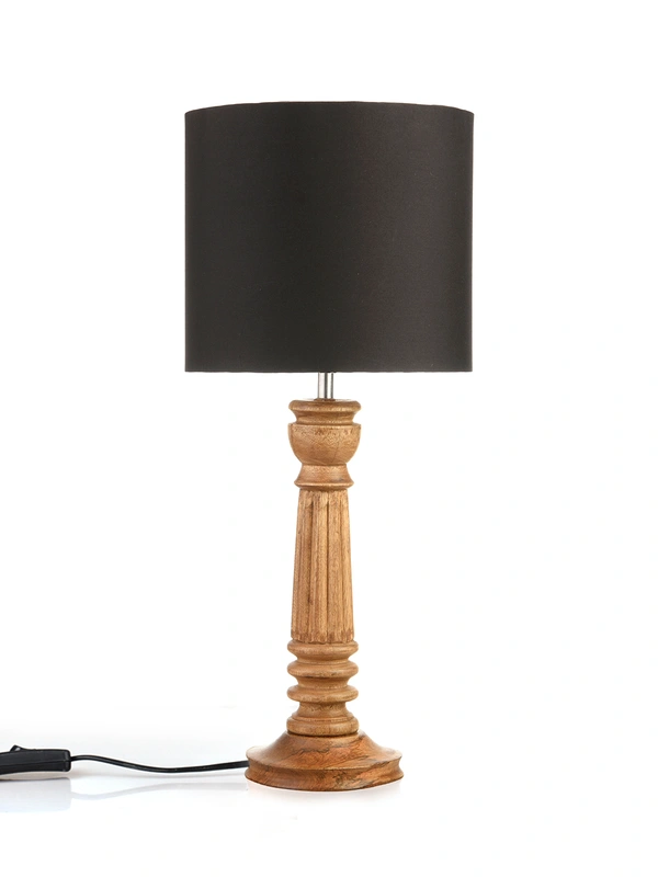 Green girgit Pillar Brown Lamp with Black Cotton Shade