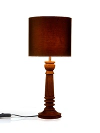 Green girgit Pillar Brown Lamp with Black Cotton Shade