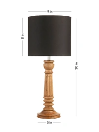 Green girgit Pillar Brown Lamp with Black Cotton Shade