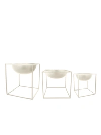 Set of Three White Dome Square planter stands