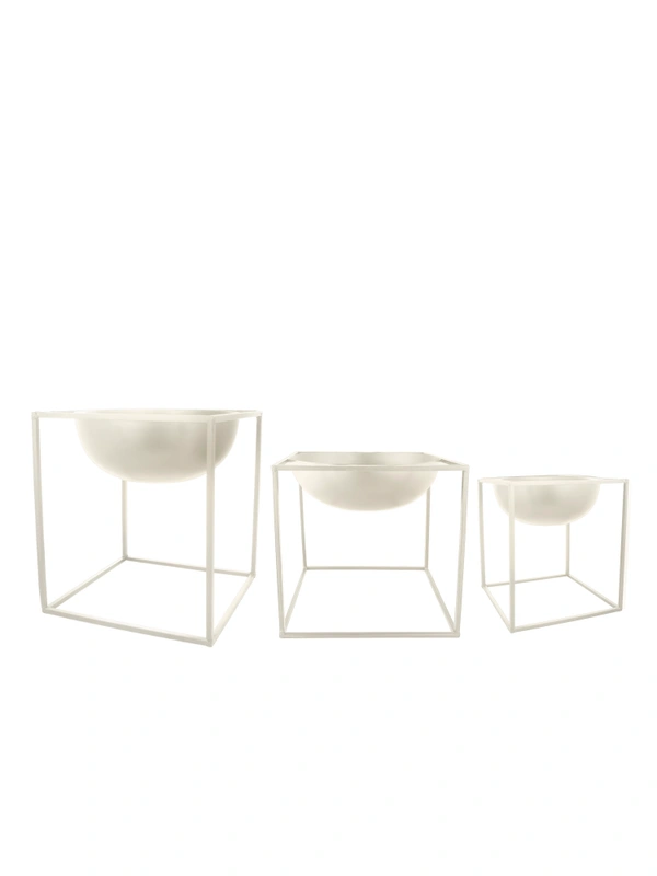 Set of Three White Dome Square planter stands