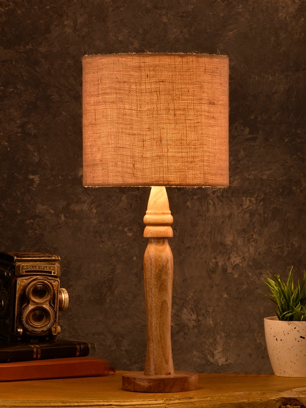 Green girgit Round Brown Lamp with Brown Jute Shade