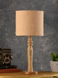 Green girgit Round Brown Lamp with Brown Jute Shade
