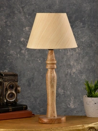 Green girgit Round Brown Lamp with Taper Off White Cotton Shade