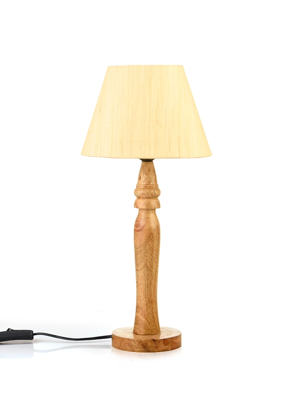 Green girgit Round Brown Lamp with Taper Off White Cotton Shade
